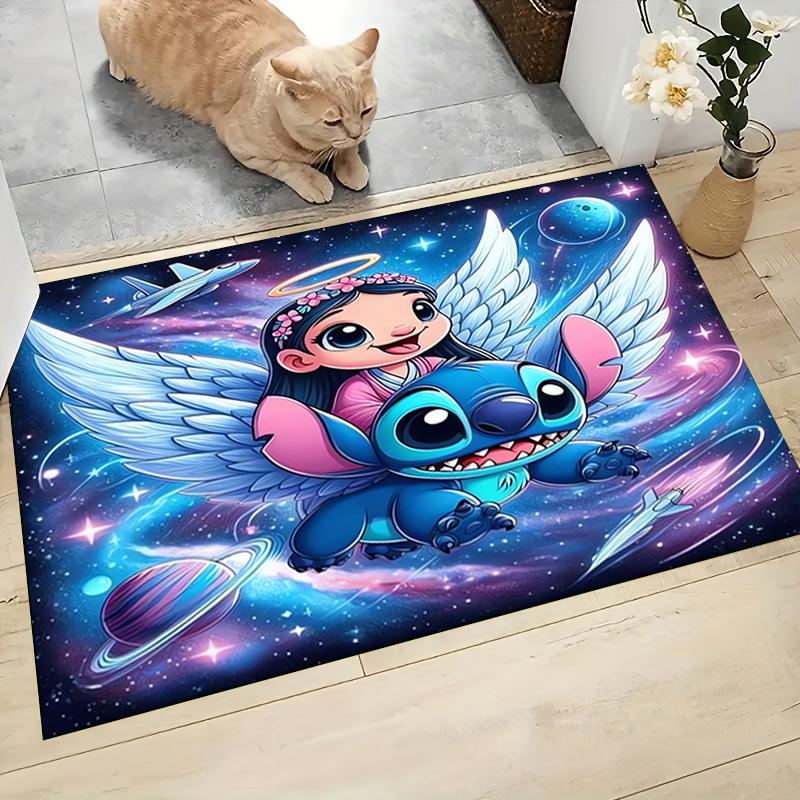 1pc Stitch Cartoon Carpet, 100% Polyester, Non-slip, Machine Washable, Waterproof, Outdoor Yard and Garden Decor, Home and Bedroom Decorative