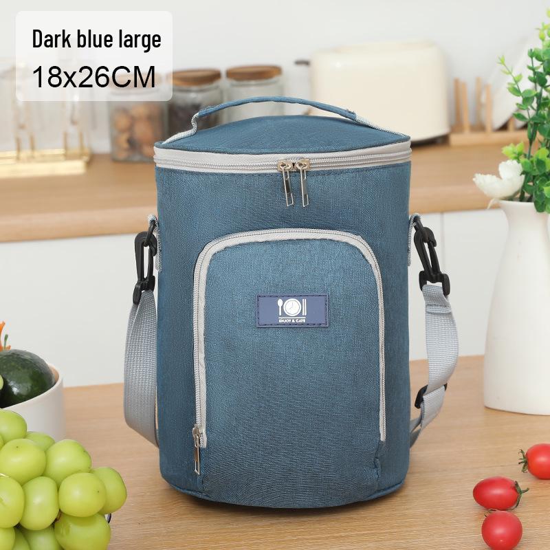 Round Insulated Oxford Cloth Lunch Bag - Aluminum Foil Lined Handbag for Students & Office Workers