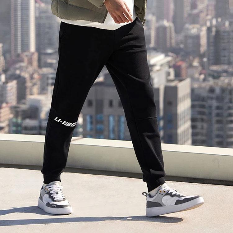 Li-Ning Solid Color Fleece Sports Pants Men Bottoms Black AKLR849-1
