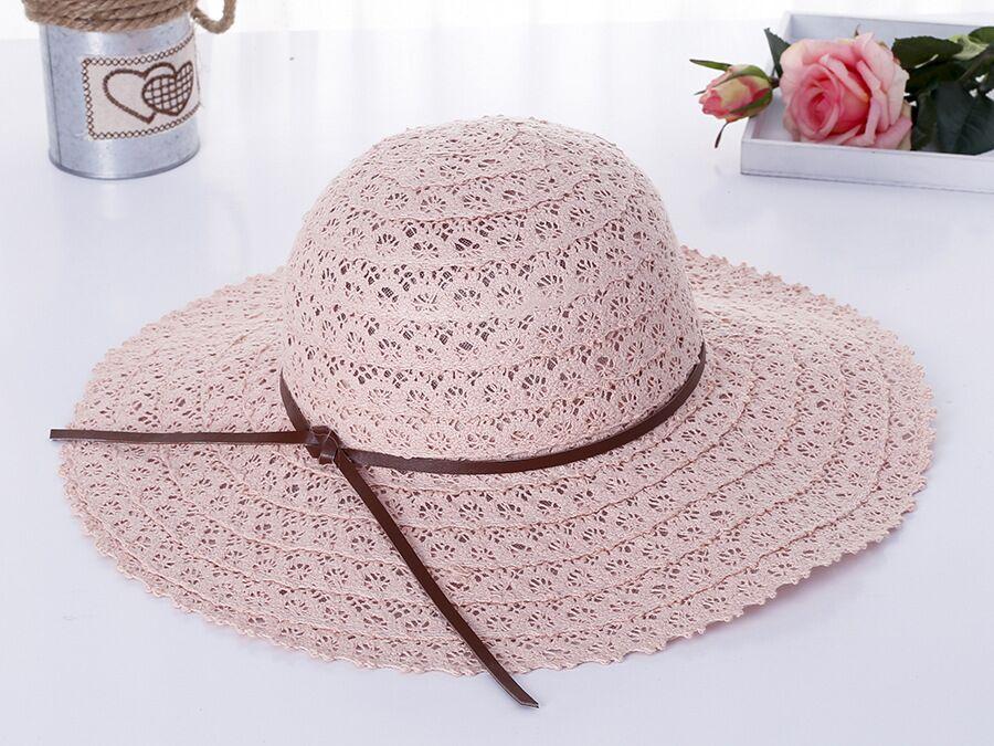 Summer Foldable Cotton Beach Bow Sun Hats For Women Fashion Floppy Elegant Beach Visor Hat Ladies Lace Hollow Straw Hat