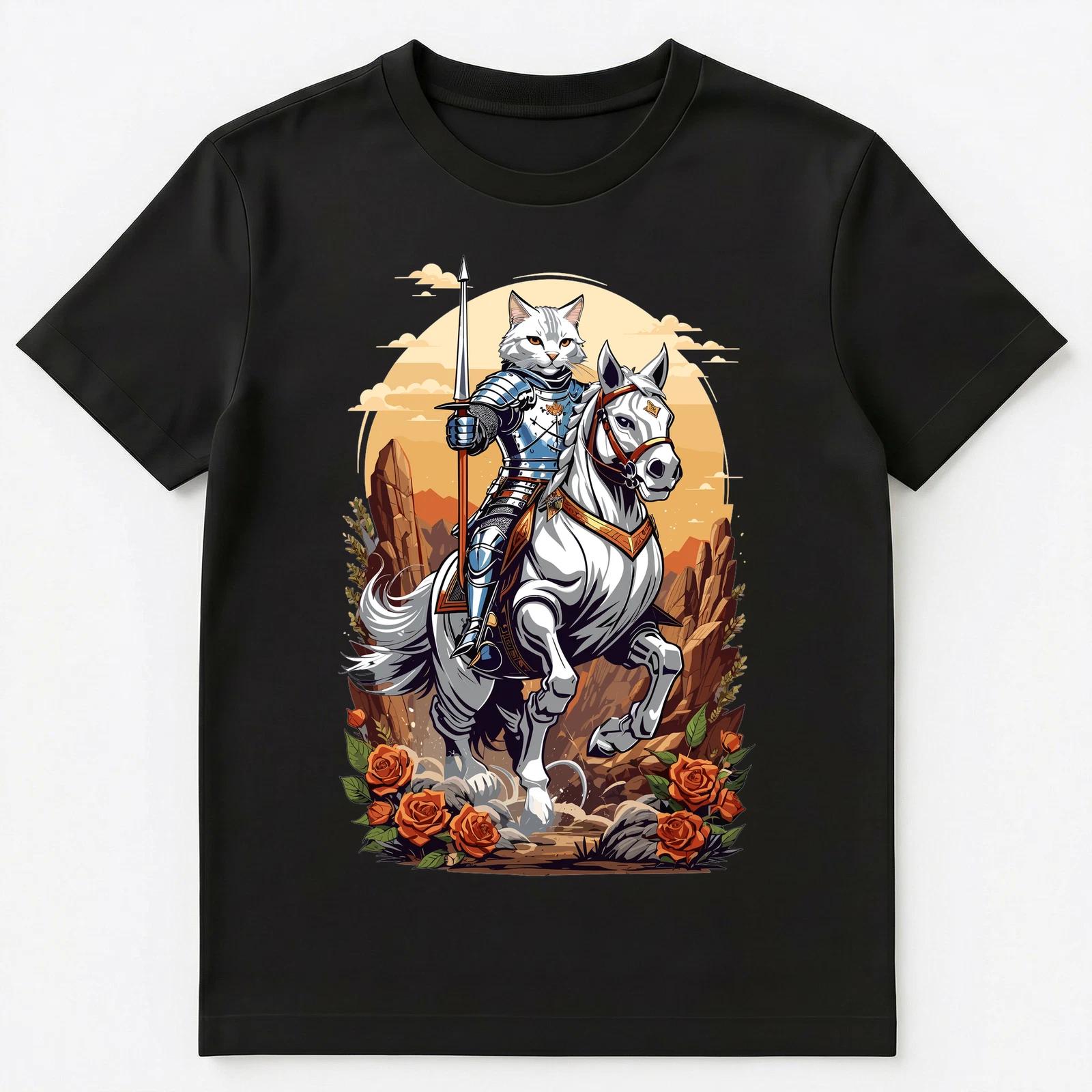 Magical Knight Cat Riding His Horse Into Battle Graphic Unisex T-Shirt S
