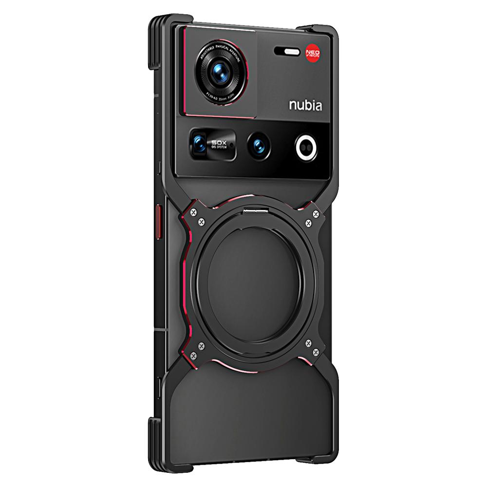 

For ZTE nubia Z70 Ultra Kickstand Case Metal Bumper Magnetic Phone Cover Black/Silver