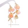 Korean Vintage Pink Floral Fringe Earrings with Pearl Chain and Multi-Layer Design