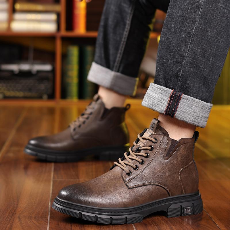 Autumn and winter new men's velvet thermal cotton shoes Martin boots men's thick-soled tooling casual shoes snow boots