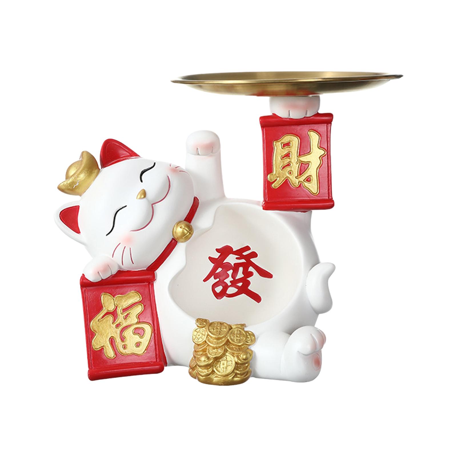 

Статуя счастливого кота, креативная скульптура животного, фигурка кошки, поднос для статуи, домашний настольный орнамент, ювелирный держатель для ключей