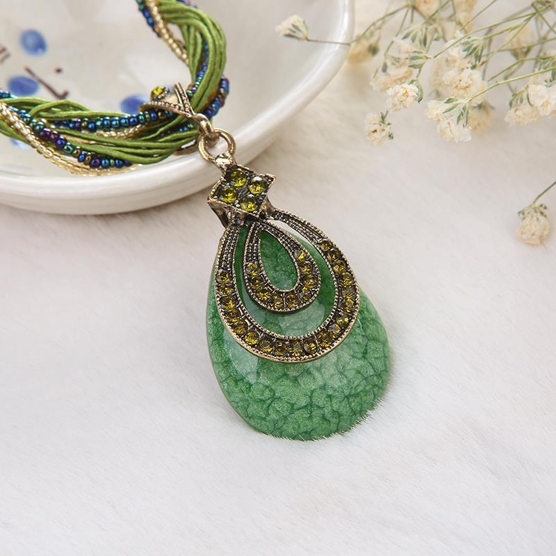 Bohemian Vintage Ethnic Water Drop Necklace with Bead Pendant