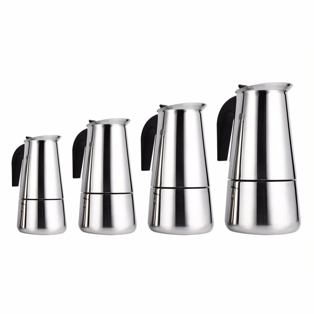 

Italian Coffee Machine Moka Pot Stainless Steel Geyser Coffee Maker Espresso Latte Stovetop Jug Barista Accessories Coffeeware 100ml