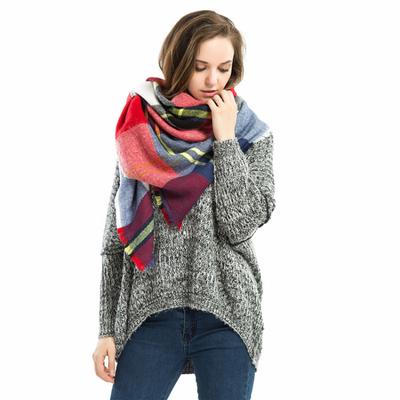 Plaid Scarf, Large Square Scarf, Women's Autumn and Winter Warm Acrylic Shawl