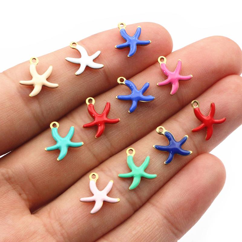 20pcs Stainless Steel Small Enamel Starfish Charms Pendant 10.5x10mm DIY Jewelry Making Accessories for Necklace Earrings