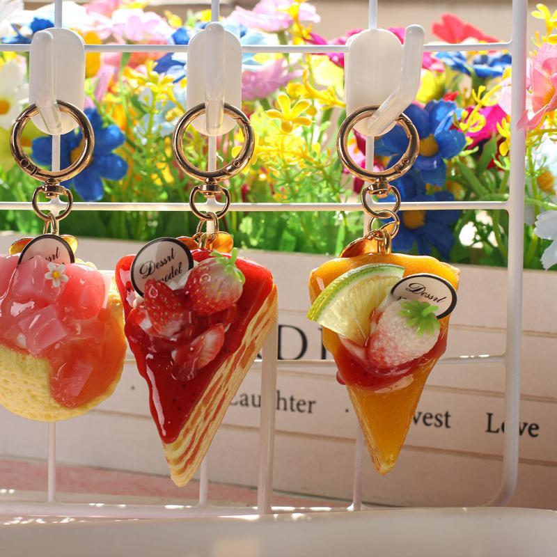 Adorable Realistic Triangular Pizza Fruit Cake Bag Pendant Lifelike Food Design Car Hanging Decoration for Keychain Bag Gift