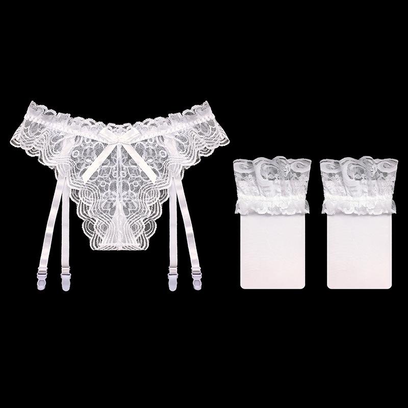 Full Lace Sexy Perspective Garter Stockings Set Ultra-thin Temptation Hot One-piece Garter Panties Women