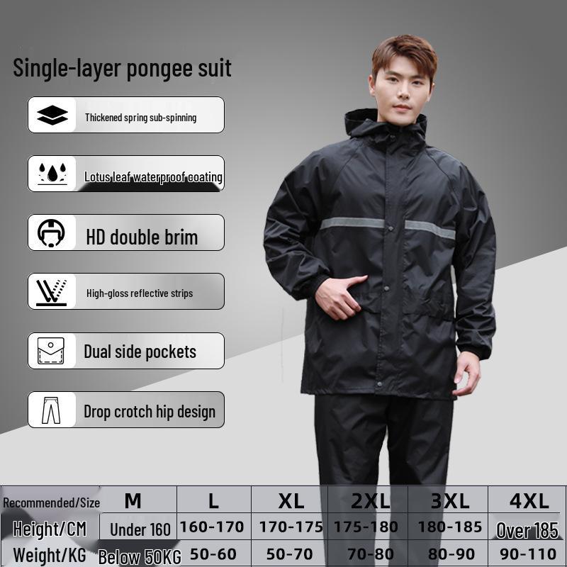 Men's Reflective Raincoat & Pants Set: Outdoor Anti-Heavy Rain Cycling/Motorcycle Protection, Split Style.