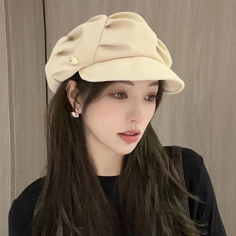 

Cloud Hat, Female, Wrinkled, Face Covering, Small Face, Octagonal Hat, Daily Travel, Casual Korean Version, Short Brimmed Beret Adjustable (54cm-58cm)