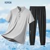 ROMON Men's Ice Silk Polo Shirt & Casual Pants Set
