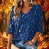 Women's V-Neck Floral Print Three-Quarter Sleeve Casual Top