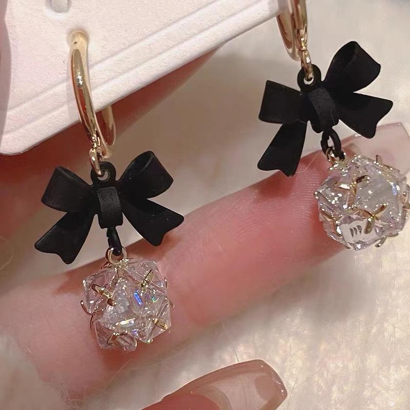 2024 Exquisite Sparkly Silver Needle Bow Earrings: Trendy, High-End, and Influencer-Style for Women