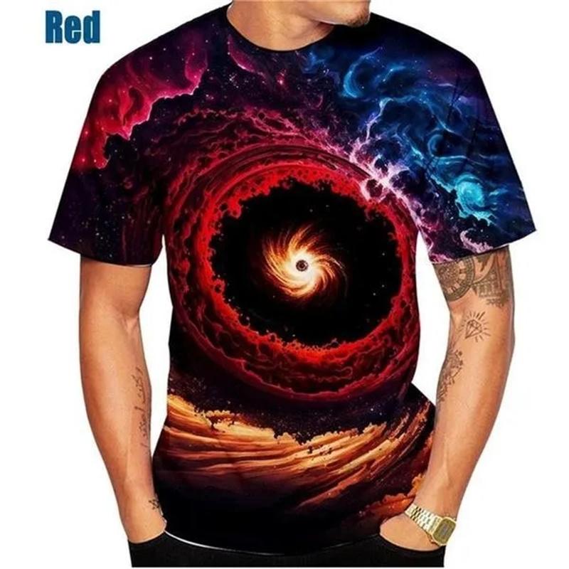 3D-gedruckte Weltraum-Planet Herren-T-Shirts Galaxie Äußeres Muster T-Shirts Sommer Harajuku Locker Rundhals Kurzarm Tops