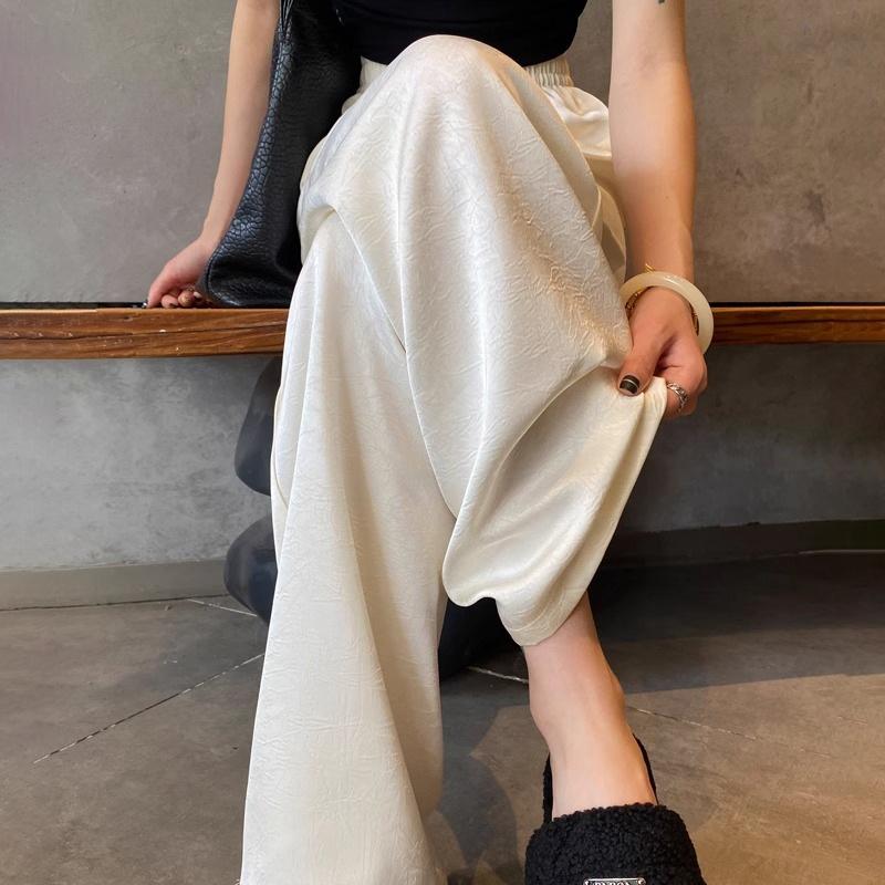 

Женские повседневные летние брюки с высокой талией, брюки Ice Silk, длинные брюки до щиколотки, женские брюки с широкими штанинами M бежевый