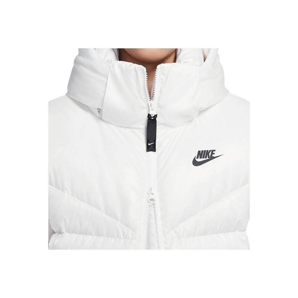 Nike Logo Print Solid Color Warm Long Hooded Down Jacket Women Outerwear White DH4082-100