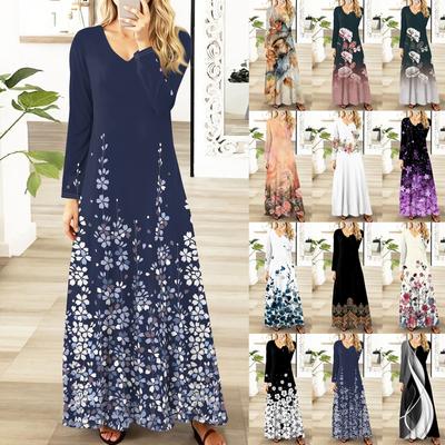 Womens Floral,Gradient Print Maxi Dresses Sexy Dresses Long Sleeve Elegant Fall Long Dresses Holiday Dresses for Women
