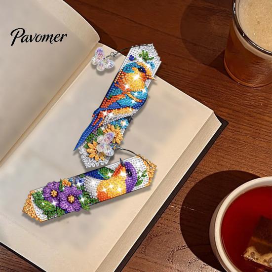 Stress Relief Handmade Projects Faux Diamond Art Bookmark Kit, Halloween Book Marker DIY Decorative Page Markers with Tassels Animal Bird Crafting Kit