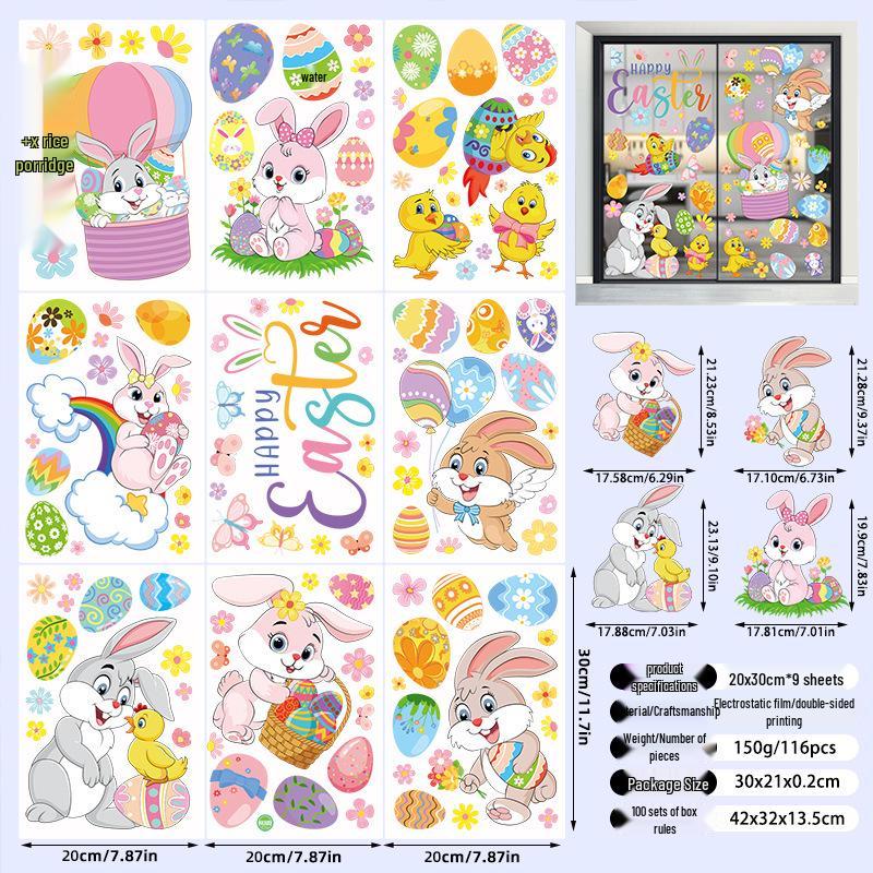 Easter Cartoon Rabbit & Egg Window Glass Stickers for Refrigerator & Cabinets