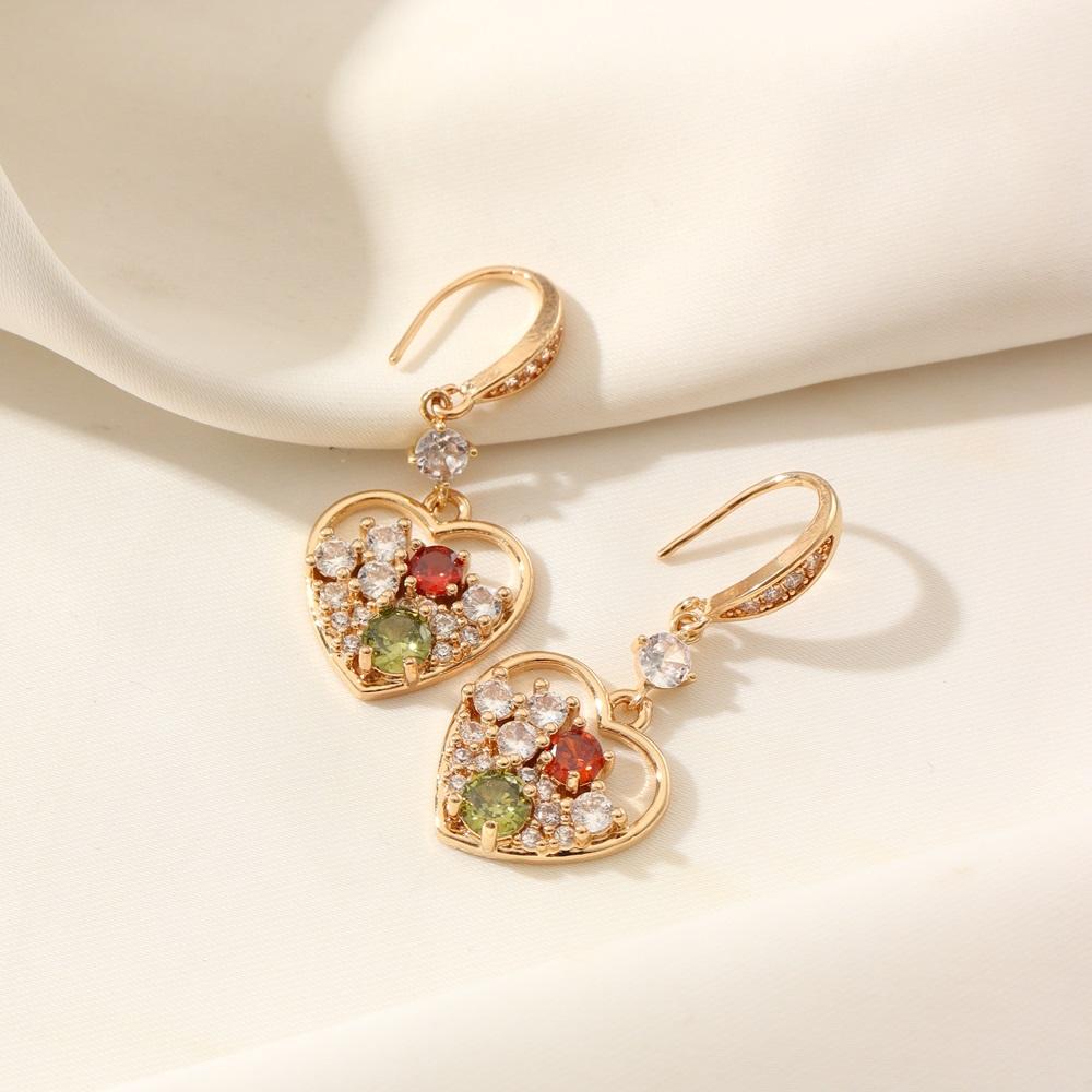 Heart Zirconia Hoop Earrings with Imitation Pearls Dangle Earrings, Golden Tone Dainty Jewelry for Women разноцветный