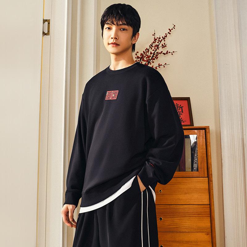 Anta Lifestyle Series Solid Color Round Neck Comfortable Breathable Versatile Loose Sweatshirt Unisex Sweatshirt Black 972518709-4