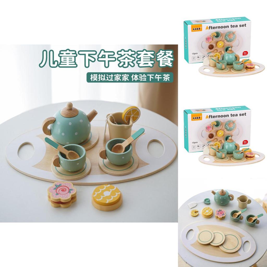 Kid Wooden Tea Set With Pretend Sweets Teapots For Early Education And Role Playing