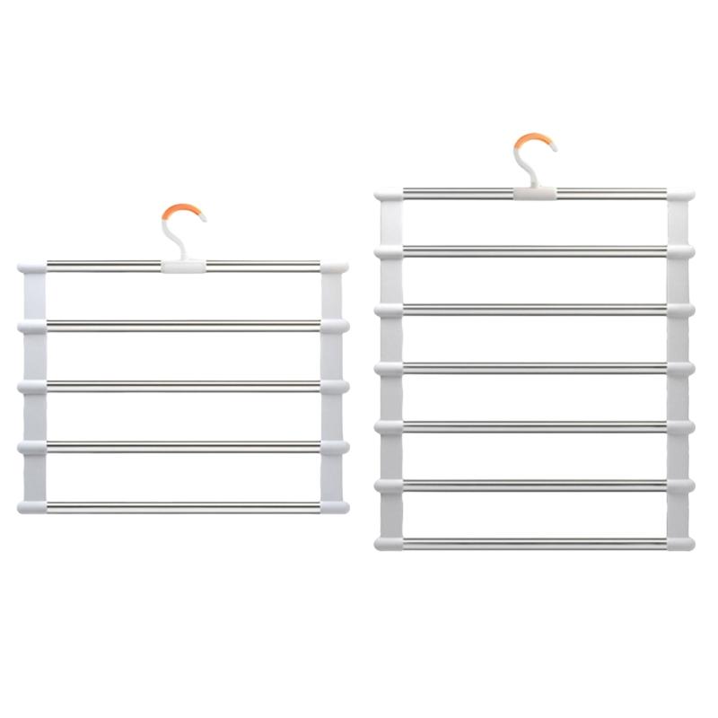 Practical Folding Pant Rack Hangers Portable Home Organization Metal Foldable Clothes Hanger with Multi Clip Layers