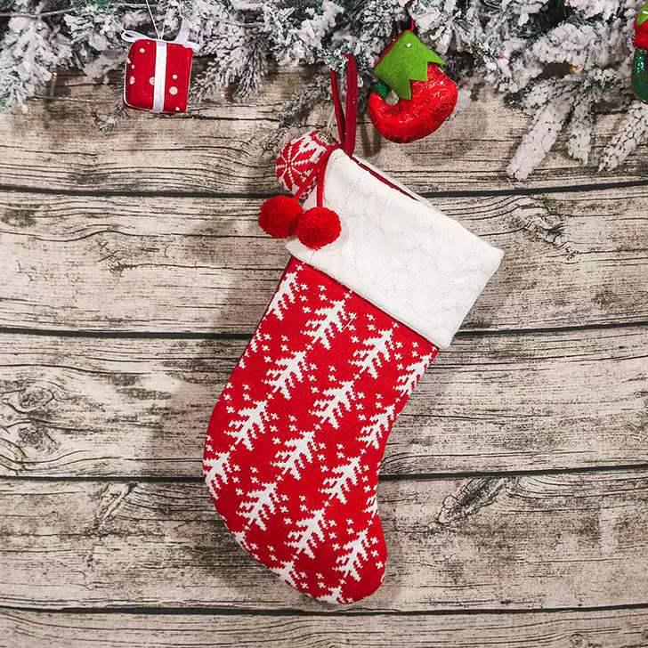 Knitted Wool Christmas Stocking - Tree Ornaments & Gift Bags for Children's Holiday Gifts & Candy