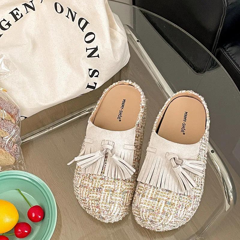 

Темпераментный Маленький Ароматный Ветер Розовый Толстая Подошва Baobao Тапочки Женские Летние Уличные 2025 Новые Ретро Увеличенные Полутапочки 35