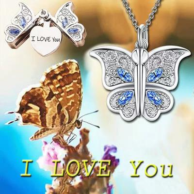 Popular Jewelry Diamond Butterfly Love Can Be Opened Photo Box Pendant Necklace Temperament Simple Collarbone Chain