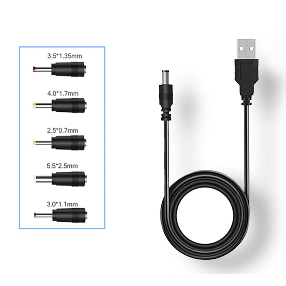 

5 in 1 USB to 5V DC Power Cable 5.5 * 2.5mm Jack Charging Cord with 5 Selectable Connector Universal Power Cable for TV Box чорний