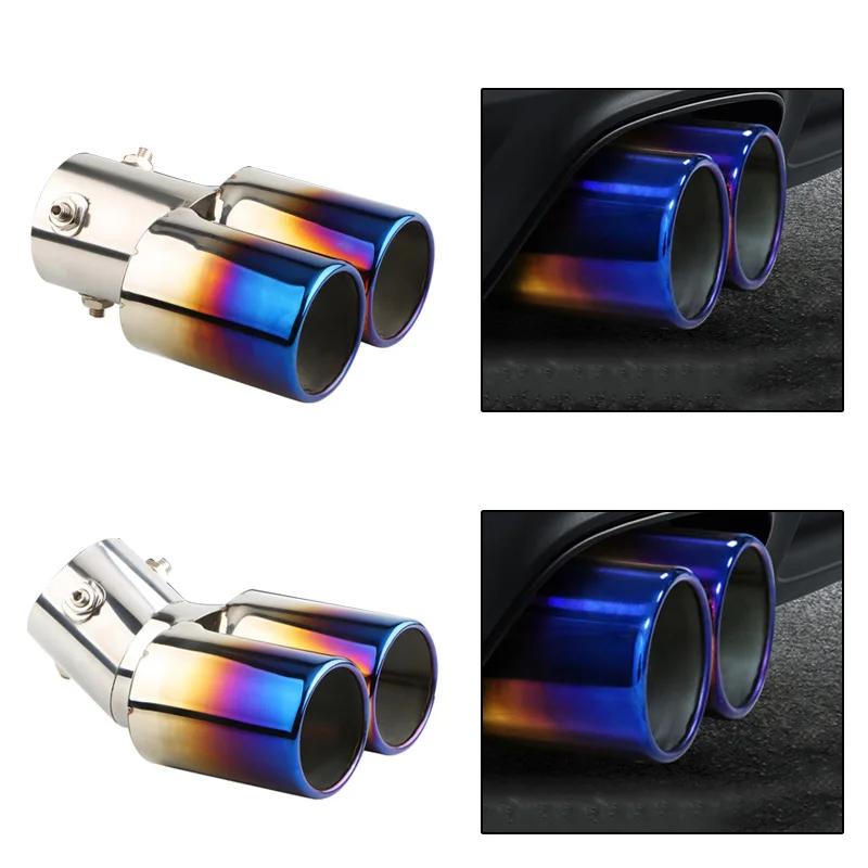 Decoration Chrome Tail Pipe Stainless Steel Car Styling Universal Curved Double Outlet Car Exhaust Trim Muffler Pipe Tail Car