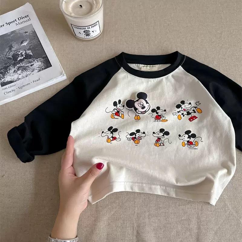 Kids Cartoon Mouse Block Raglan Sleeve Long Sleeve T Shirt Boys Girls Spring Autumn Fashion Base Layer Top