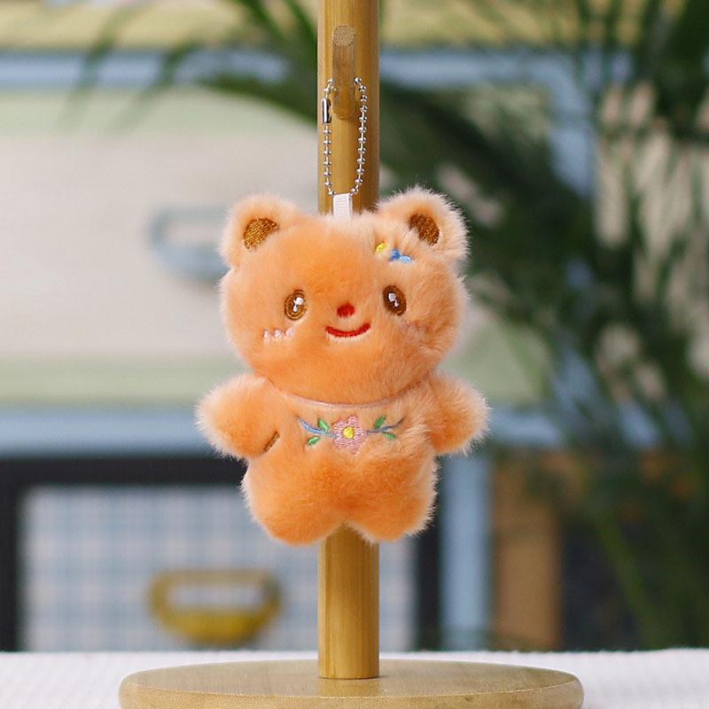 Plush Bear Keychain With Floral Design For Gift And Bag Decor