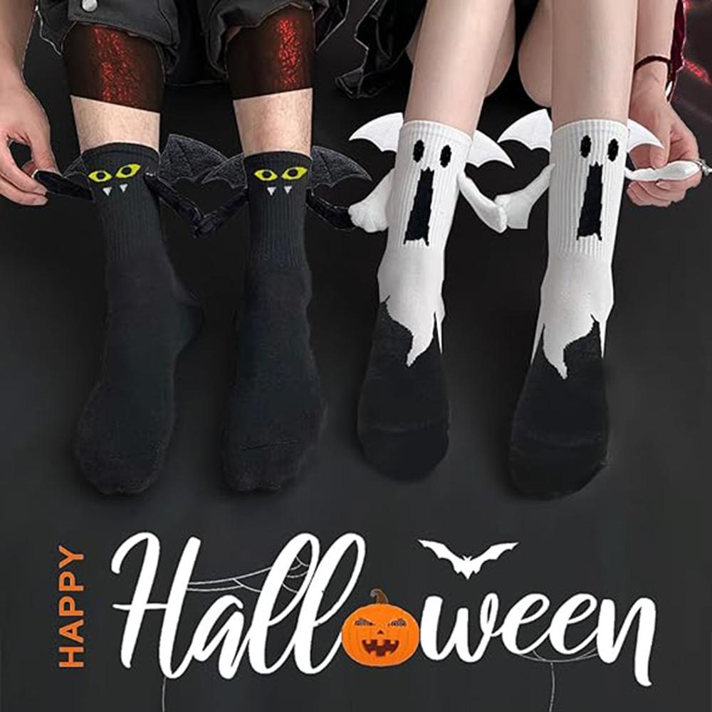 Halloween Hand In Hand Novelty Socks Spooky Magnetic Hand-Holding Hands Stockings Cute Bat Socks Mid-Calf Cotton Couple Socks
