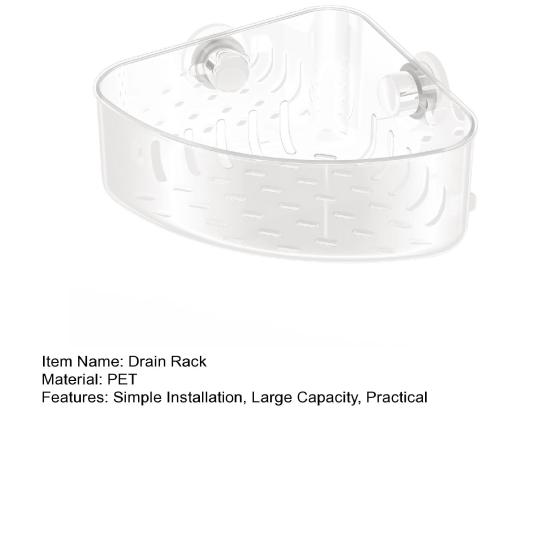 Corner Sink Strainer Sponge Holder Large Capacity Strong Load-bearing Suction Cup Triangle Storage Rack with Drain Hole