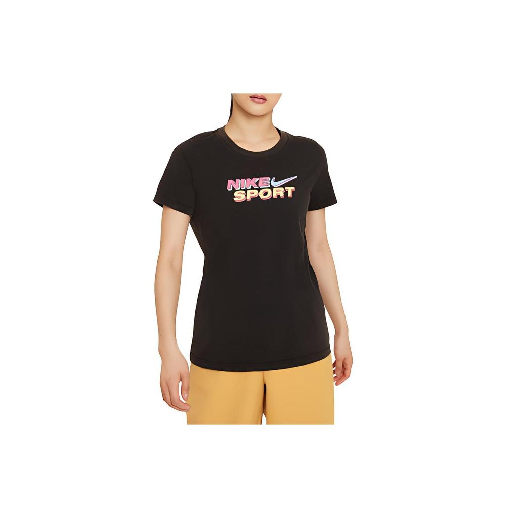 Nike Sportswear Logo Print Casual Crew Neck T-Shirt Women Tops Black DD1477-010
