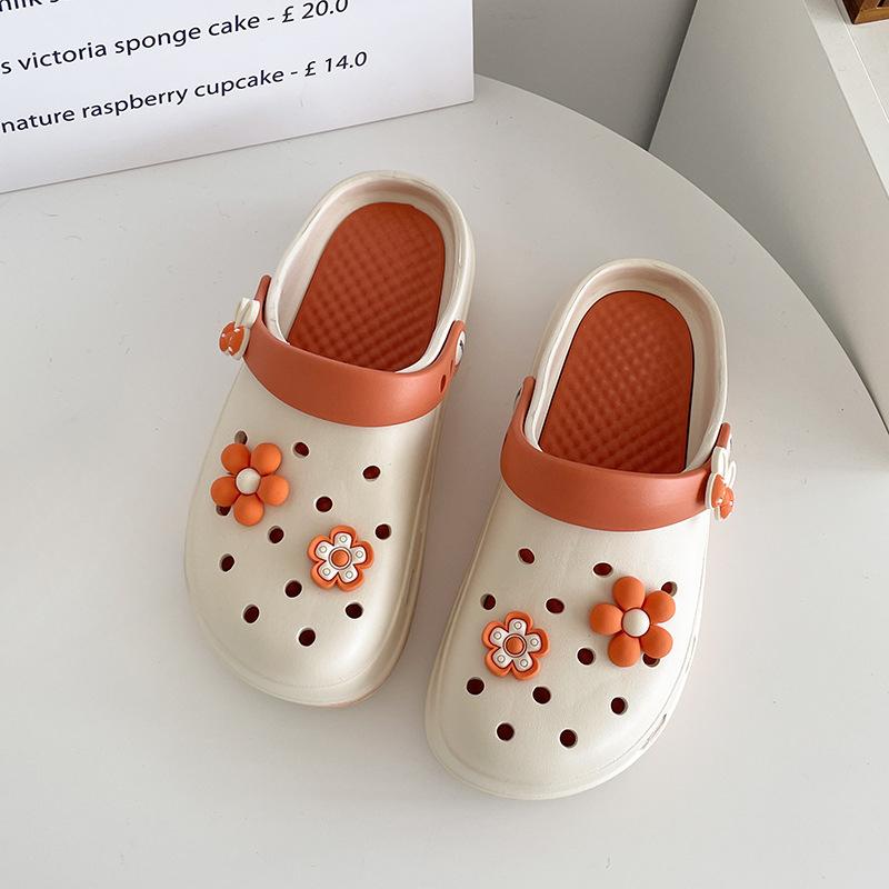 

Жіночі товстопідошовні дихаючі та зручні клоги, повсякденне пляжне та домашнє взуття, прикрашені квітами, жіночі лофери, жіночі клоги 39-40 бежевий