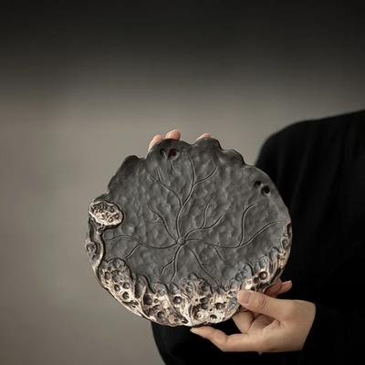 Rough Pottery Lotus Leaf Tray Ceramic Tea Tray Vintage Beam Teapot Kung Fu Tea Set Home Office Pot Bearer