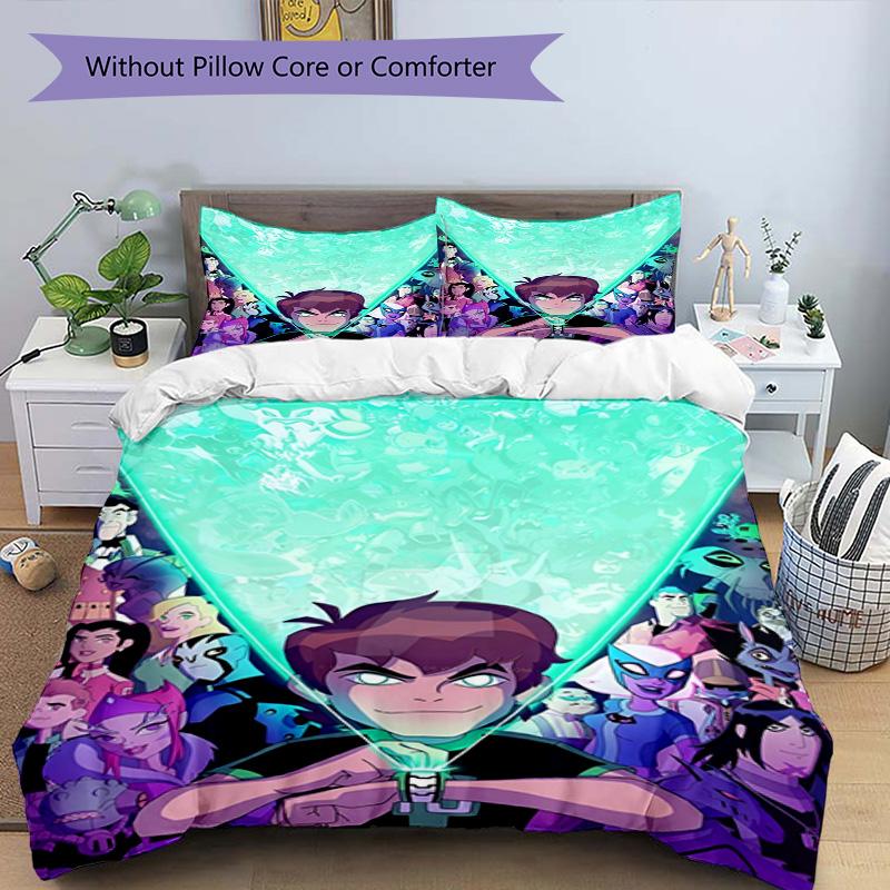 3-teiliges Bettbezug-Set (1 * Bettbezug + 2 * Kissenbezug, ohne Kern), Ben 10 Cartoon-Aufdruck Bettwäsche-Set, Schlafzimmer-Dekoration, Ganzjahres, Geburtstagsgeschenk
