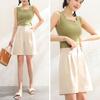 FGHJ Summer Women Fashion Solid Color Plus Size Shorts Loose Pocket Wide-leg Pants