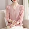 Stylish Casual V-neck Hollow Knit Top for Middle-Aged Women