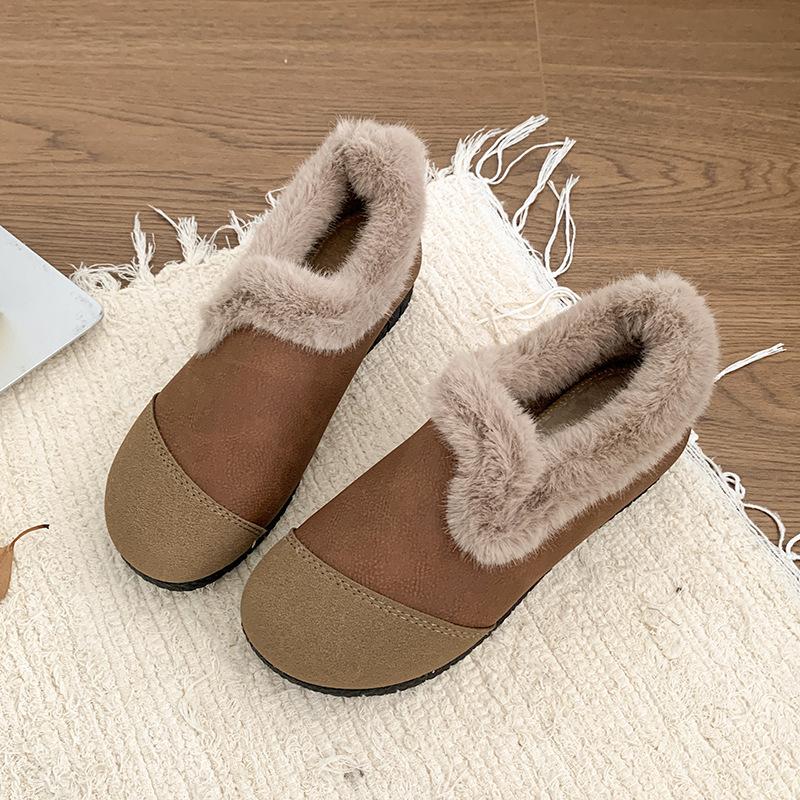 Women's soft elastic thick sole a foot stirrup winter fur one warm cold padded snow boots non-slip wear casual sports cotton boots