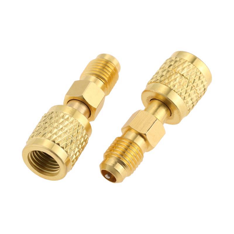 2Pcs R32 R454B Refrigerant Brass Adapter Left-Hand 1/4" Female To 1/4" Male Reverse Thread Low-Loss HVAC Quick Connect Fittings