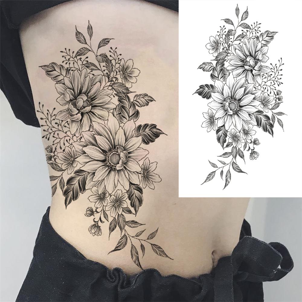 Realistische Nep Pioenroos Tijdelijke Tatoeages Voor Vrouwen Meisje Zwarte Roos Olifant Bloemen Tatoeage Sticker Tijger Anemoon Tatoeages Halfmouw