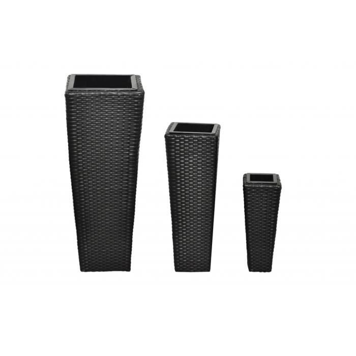 VidaXL Lits surélevés de jardin 3 pcs Résine tressée Noir