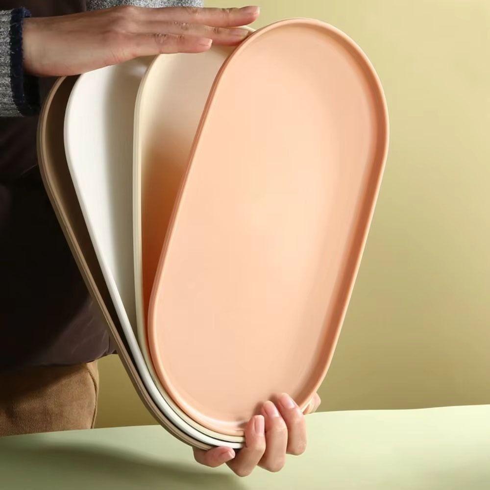 1Pcs New Stackable Fruit Plate Smooth Edge Oval Shaped Dessert Tray Reusable S/M/L Food Serving Tray for Home Kitchen